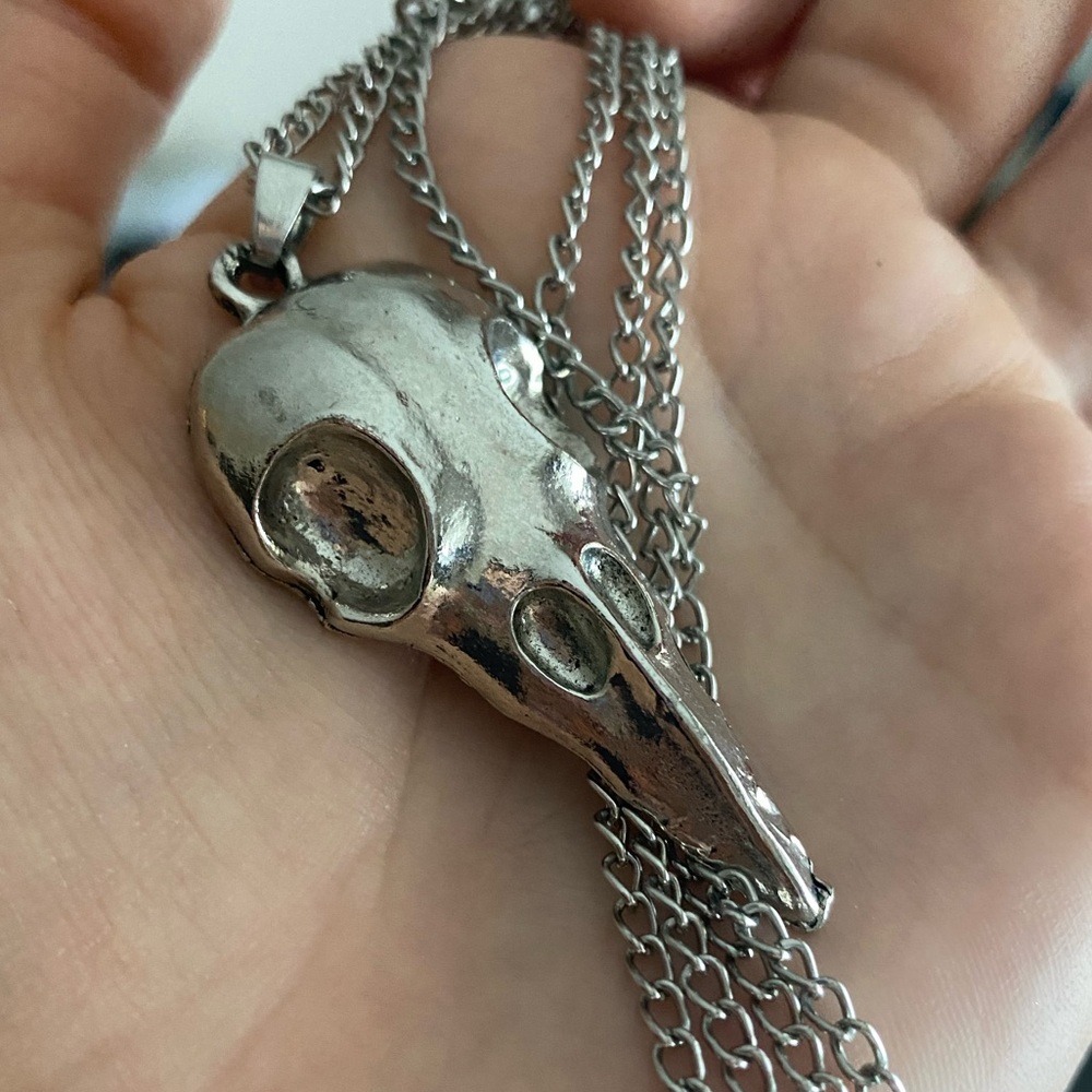 Silver Bird Skull Pendant Necklace